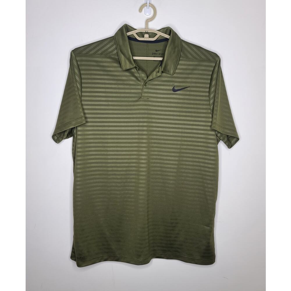 Nike Dri-fit green striped short sleeve polo shirt - XL